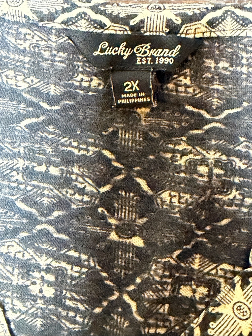 Lucky Brand 2X Black Cream Mixed Print Lace Back Boho Top - Picture 6 of 10